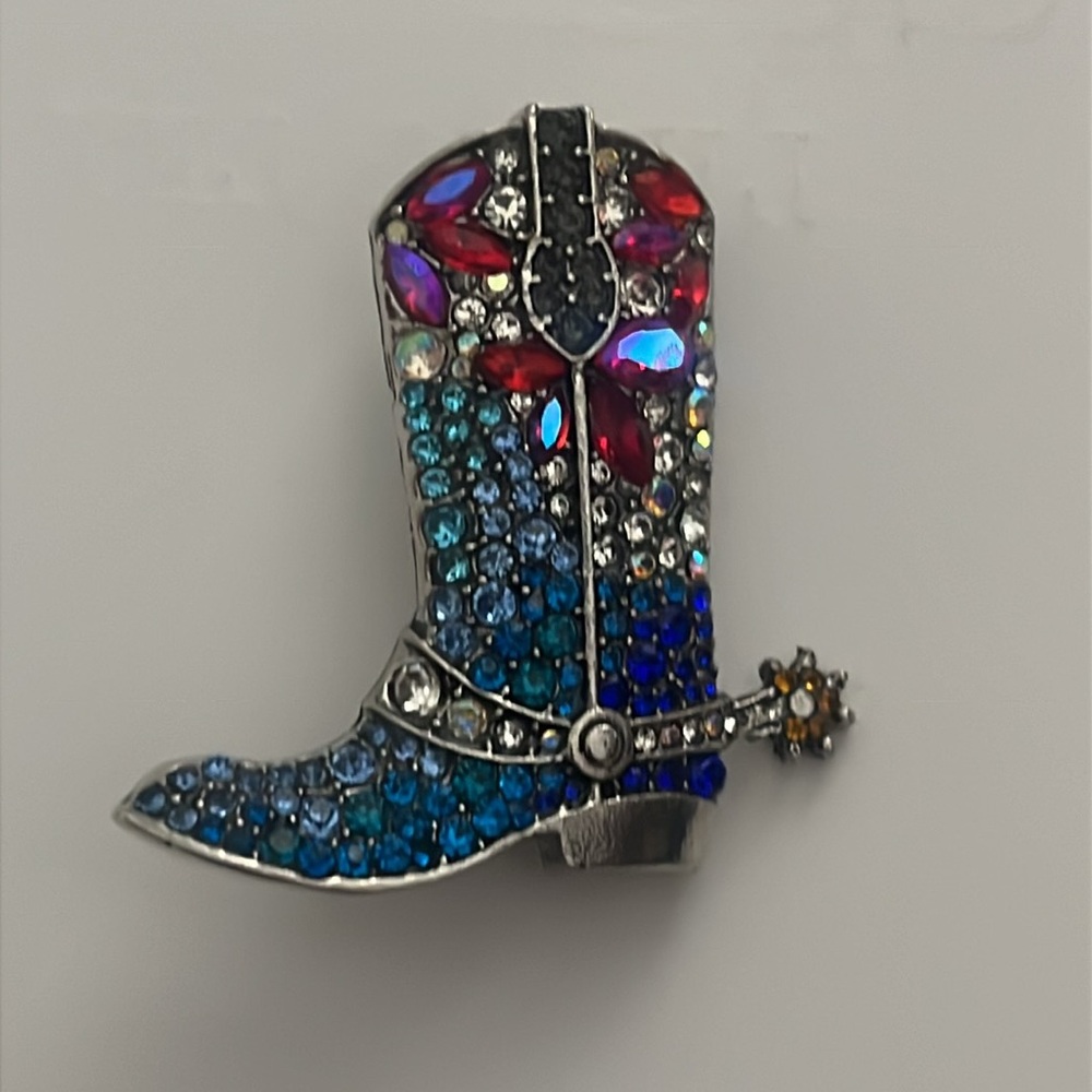 Silver and Blue Rhinestone Cowboy Boot Brooch NWT - Picture 6 of 10